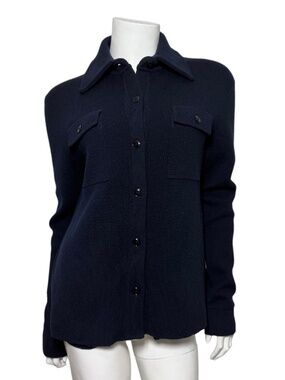 TWP Trish Wescoat Pound 100% Cashmere Navy Shirt Jacket Cardigan Size XS